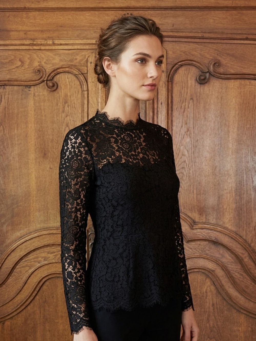 H&M Black Lace Peplum Long Sleeve Top